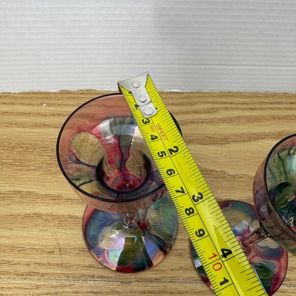 Pair Vintage Deco Art Designs Canada Handcrafted Multi Colour Glass Goblets - Picture 10 of 10